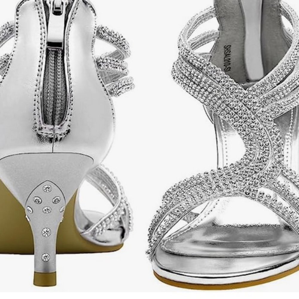 SheSole Strappy, Rhinestone, Zip Closure, Metallic Upper, Dressy Shoes Size 7.5